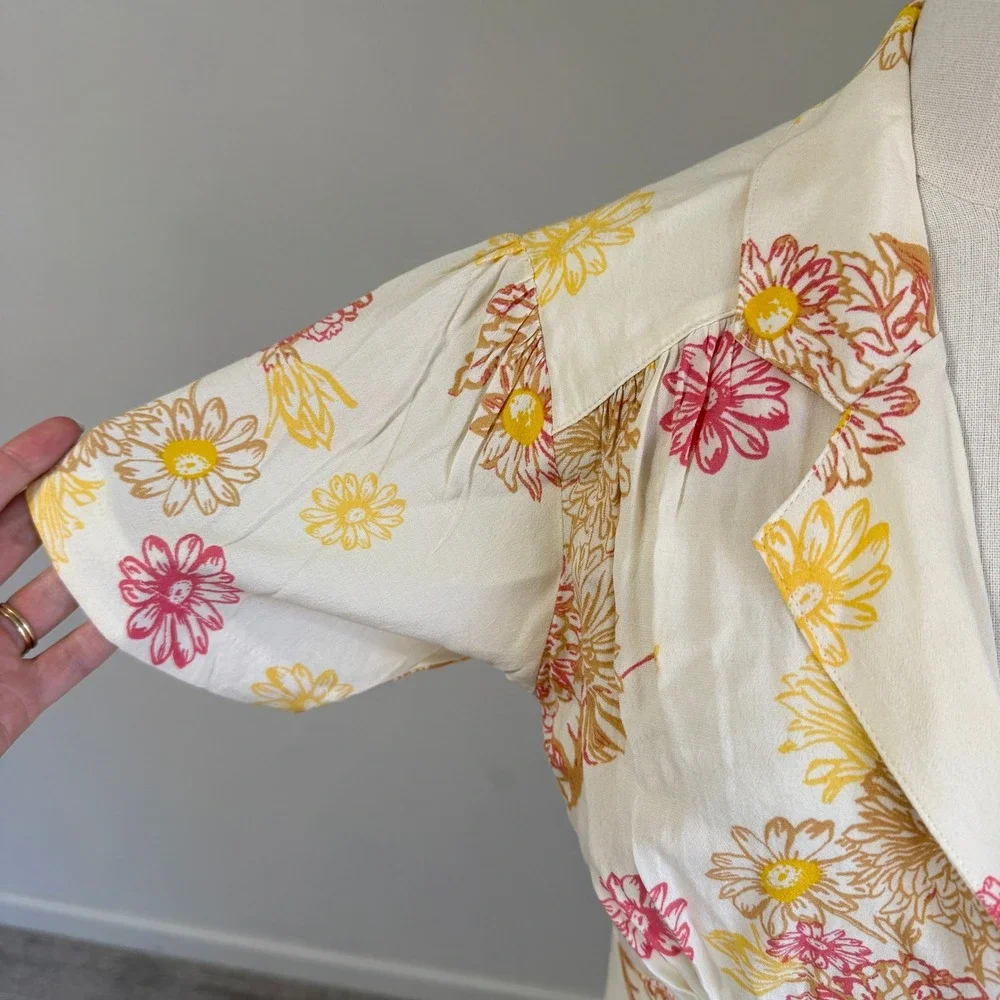 Free People Hawaii Floral Mini Dress Small Feminine Vintage‎ Shirt Dress Cottage